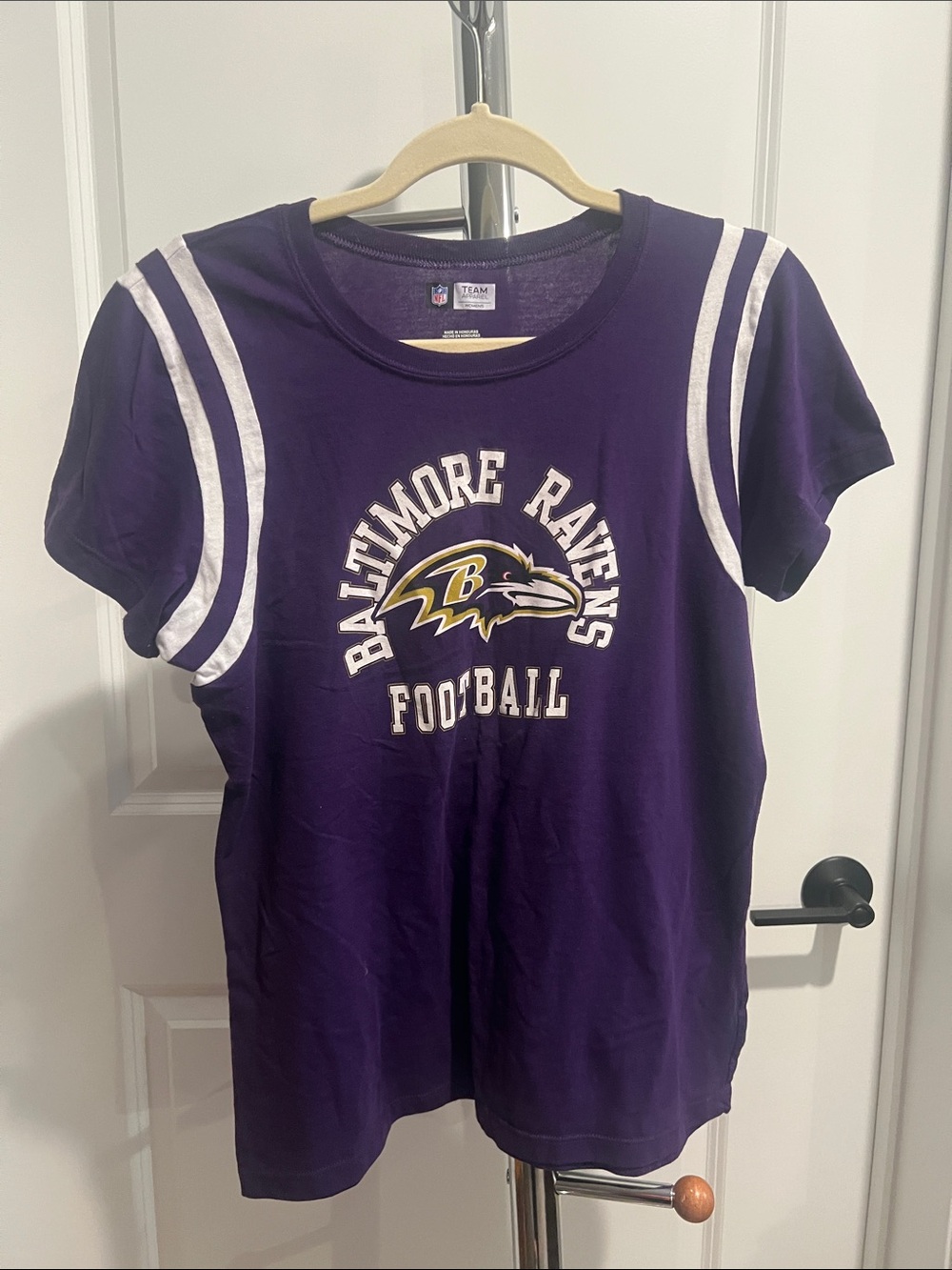 NFL Baltimore Ravens Purple Tee with White Sleeve Stripes